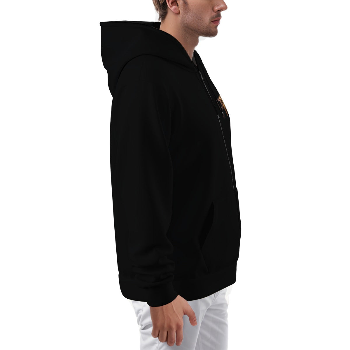 All-Over Print Zip Up Hoodie With Pocket-Black