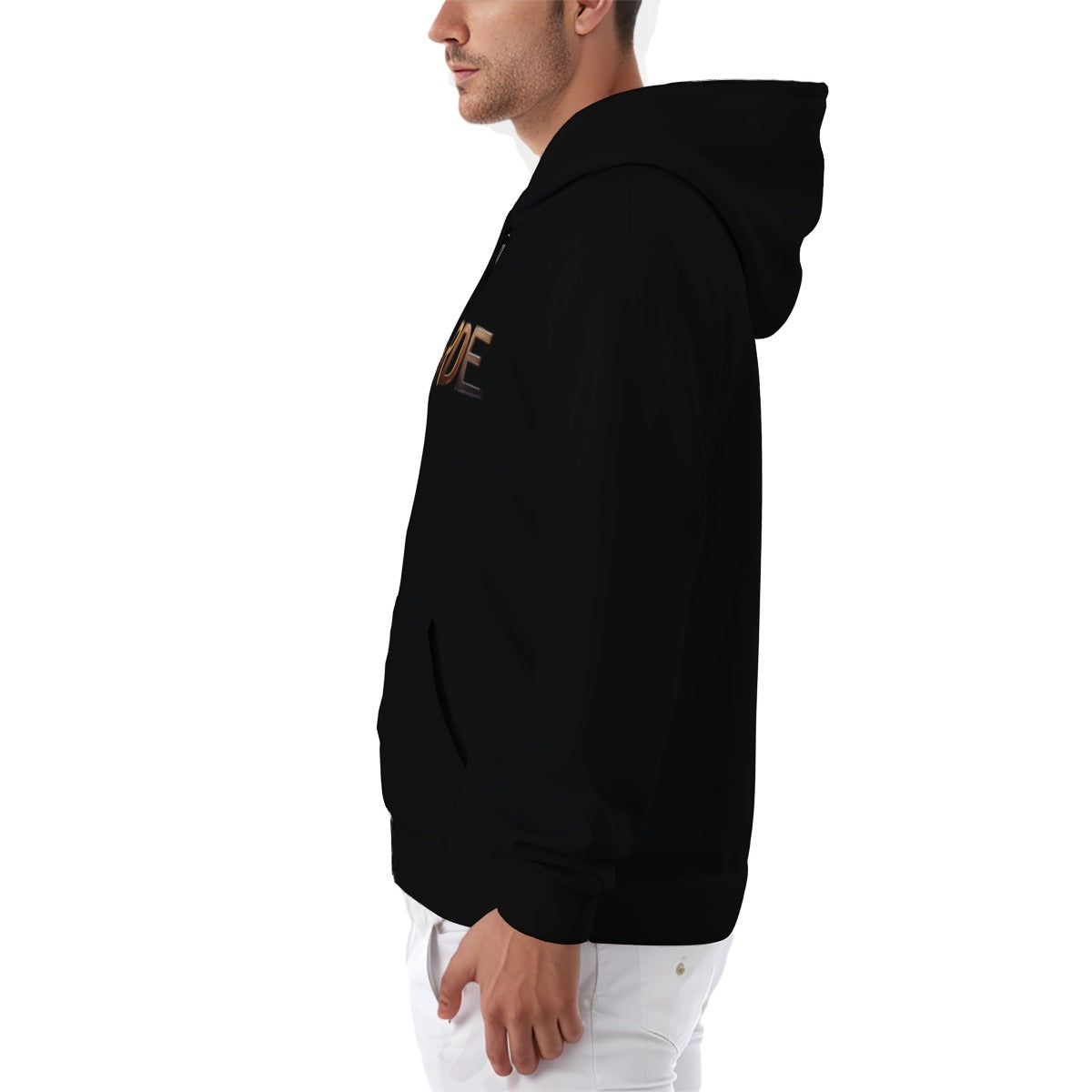 All-Over Print Zip Up Hoodie With Pocket-Black