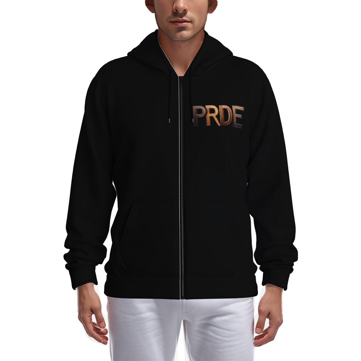 All-Over Print Zip Up Hoodie With Pocket-Black