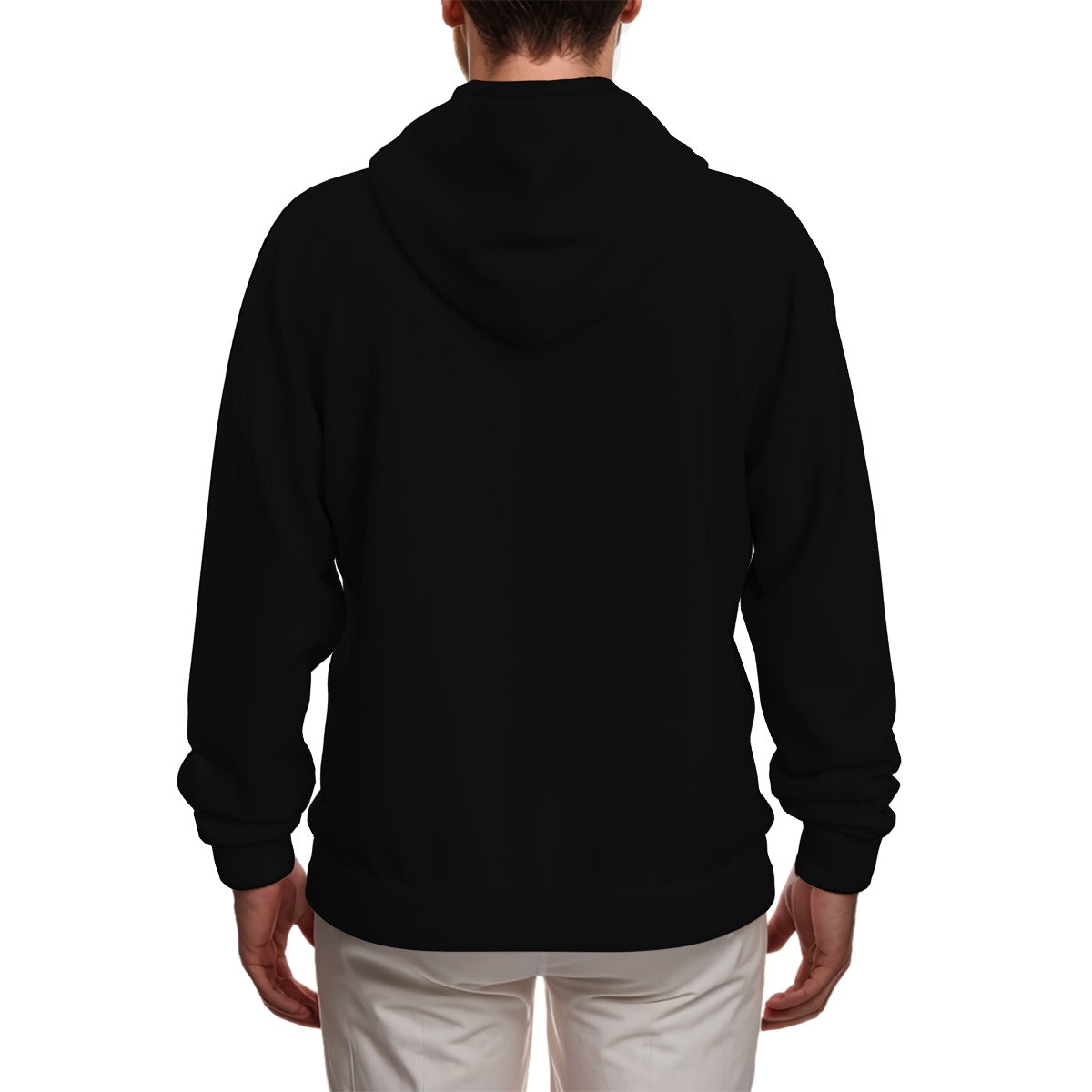 All-Over Print Zip Up Hoodie With Pocket-Black