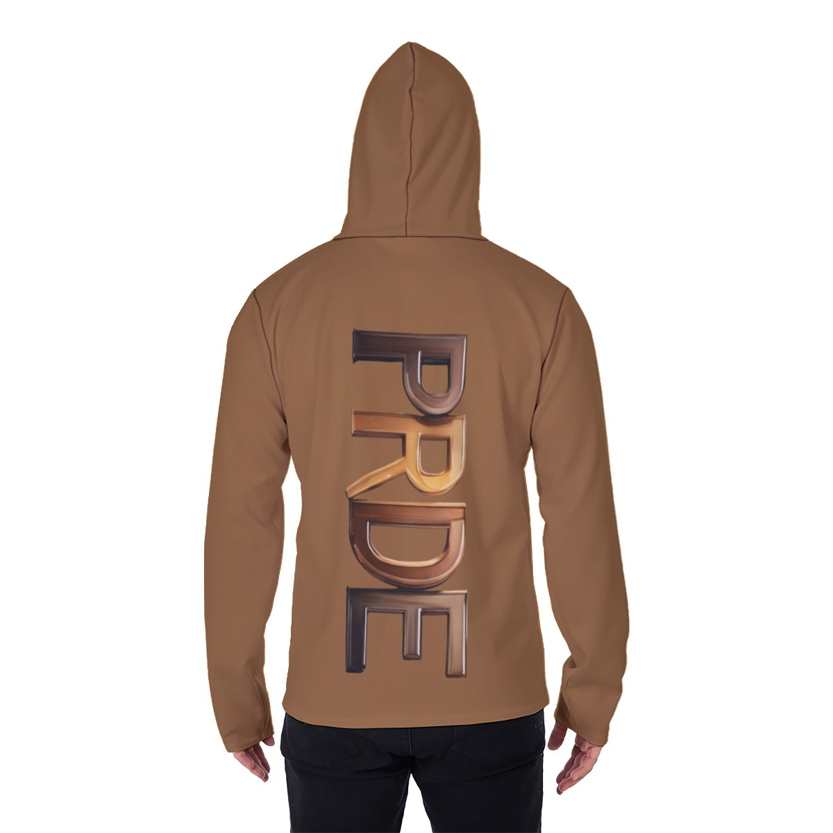 All-Over Print Men's Pullover Hoodie With Mask-Brown