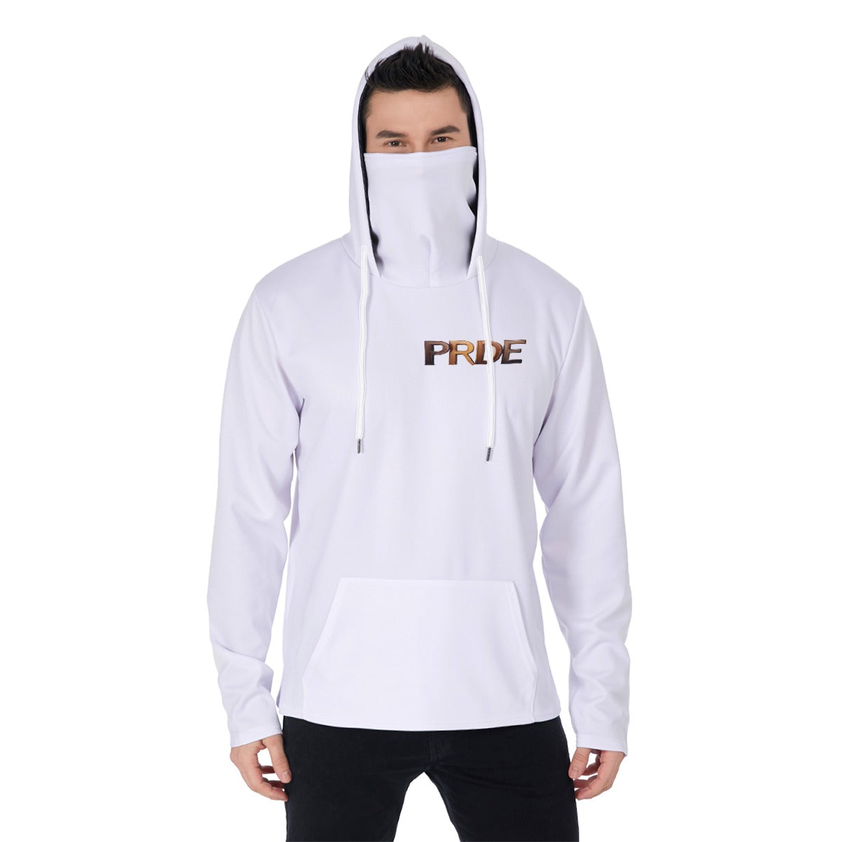 All-Over Print Men's Pullover Hoodie With Mask-White