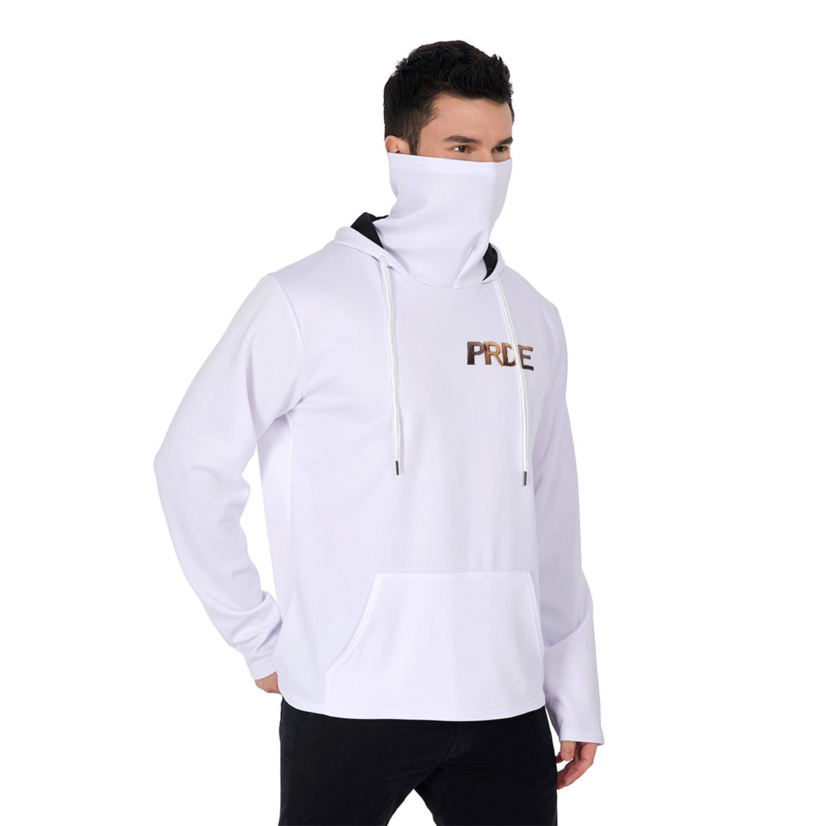 All-Over Print Men's Pullover Hoodie With Mask-White