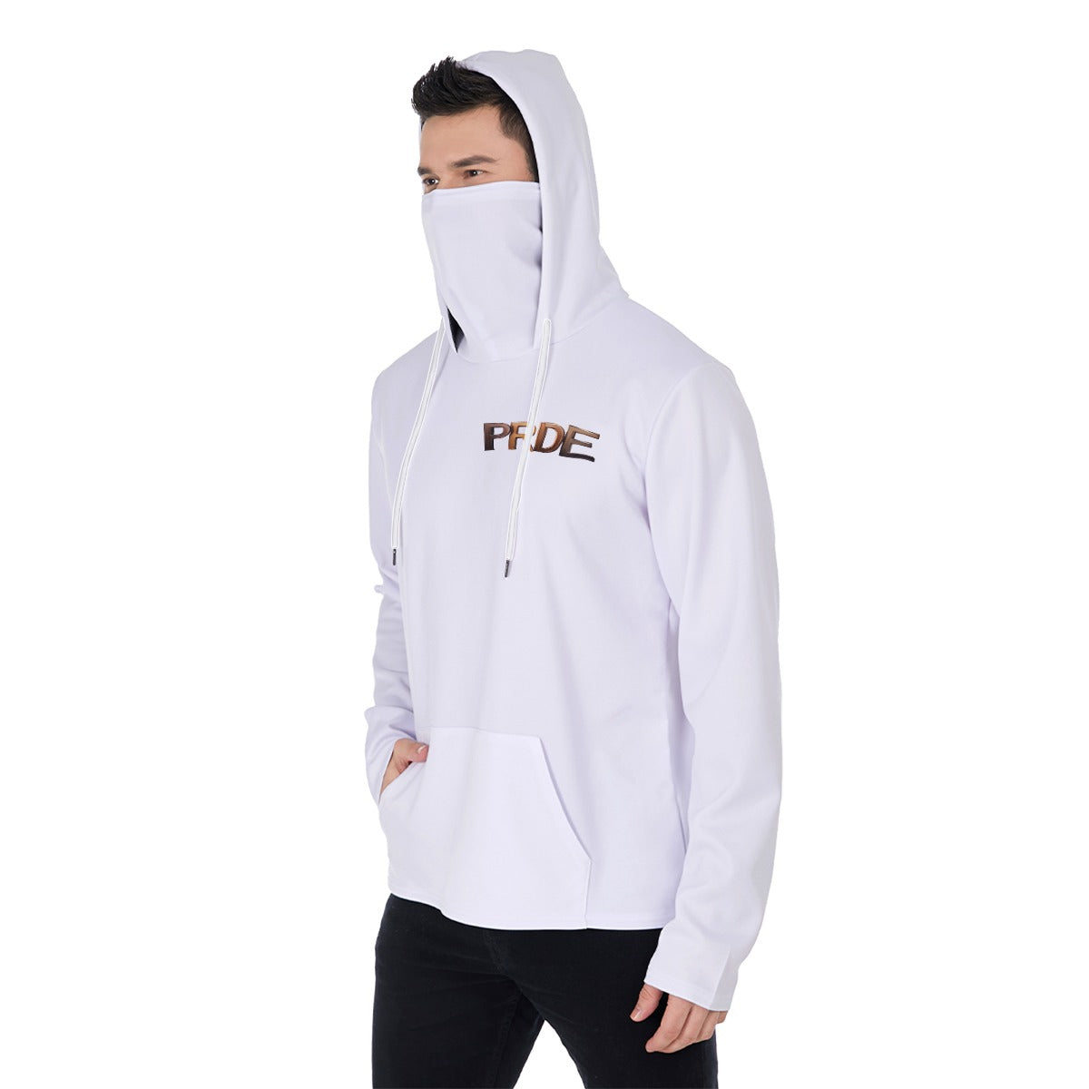 All-Over Print Men's Pullover Hoodie With Mask-White