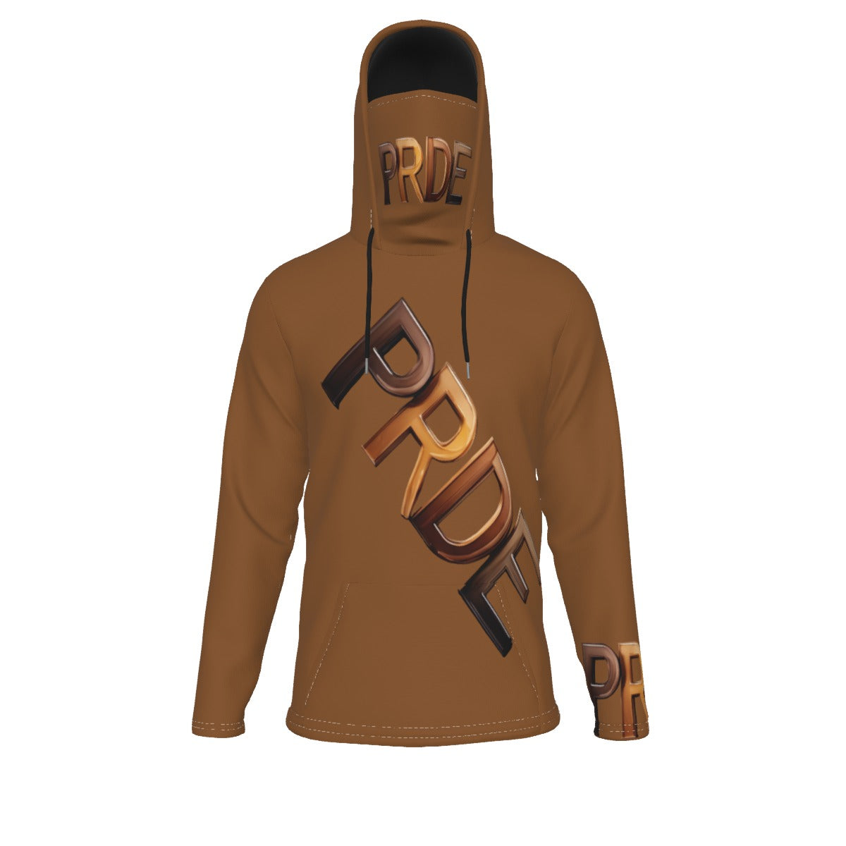 All-Over Print Men's Pullover Hoodie With Mask-Brown