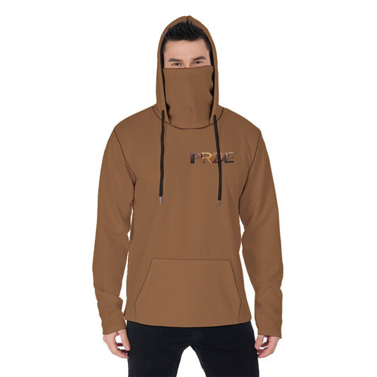 All-Over Print Men's Pullover Hoodie With Mask-Brown