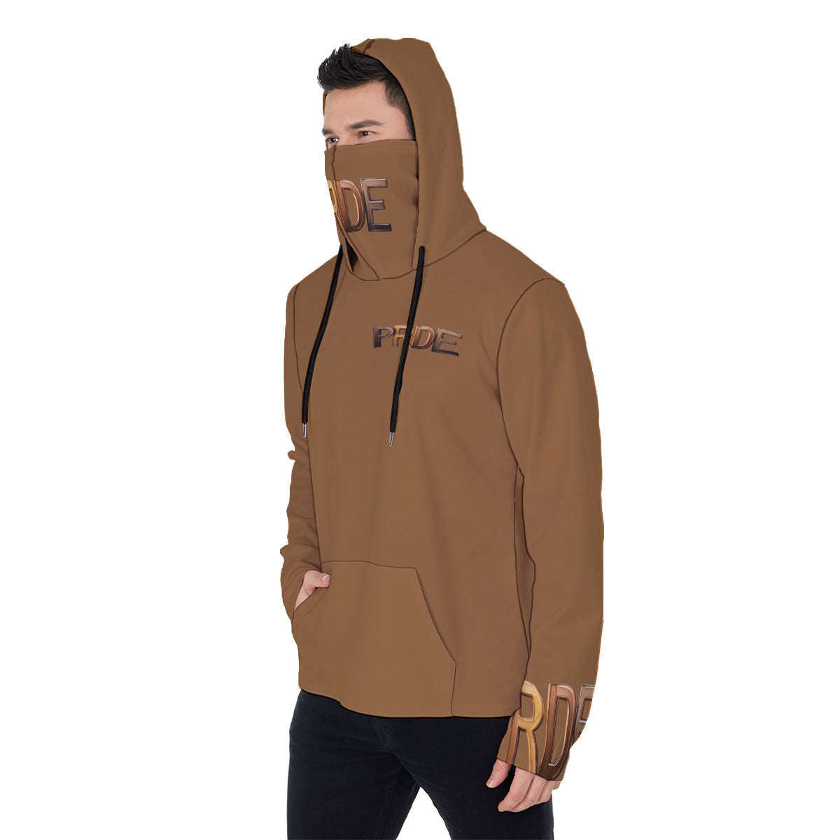 All-Over Print Men's Pullover Hoodie With Mask-Brown