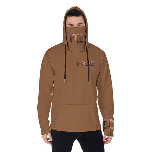 All-Over Print Men's Pullover Hoodie With Mask-Brown