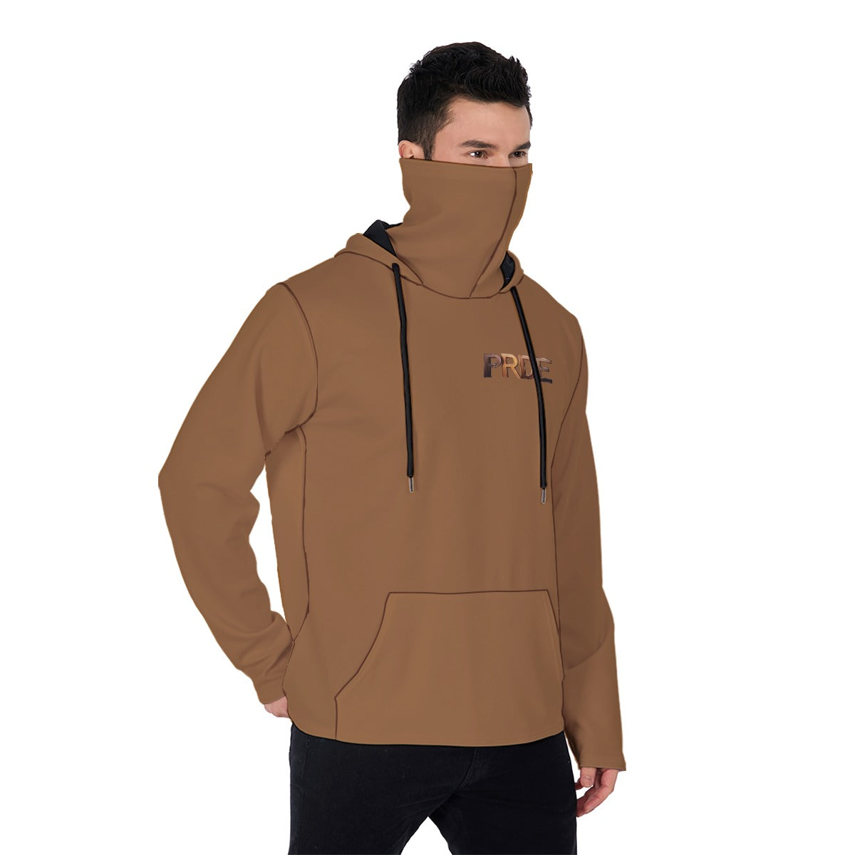 All-Over Print Men's Pullover Hoodie With Mask-Brown