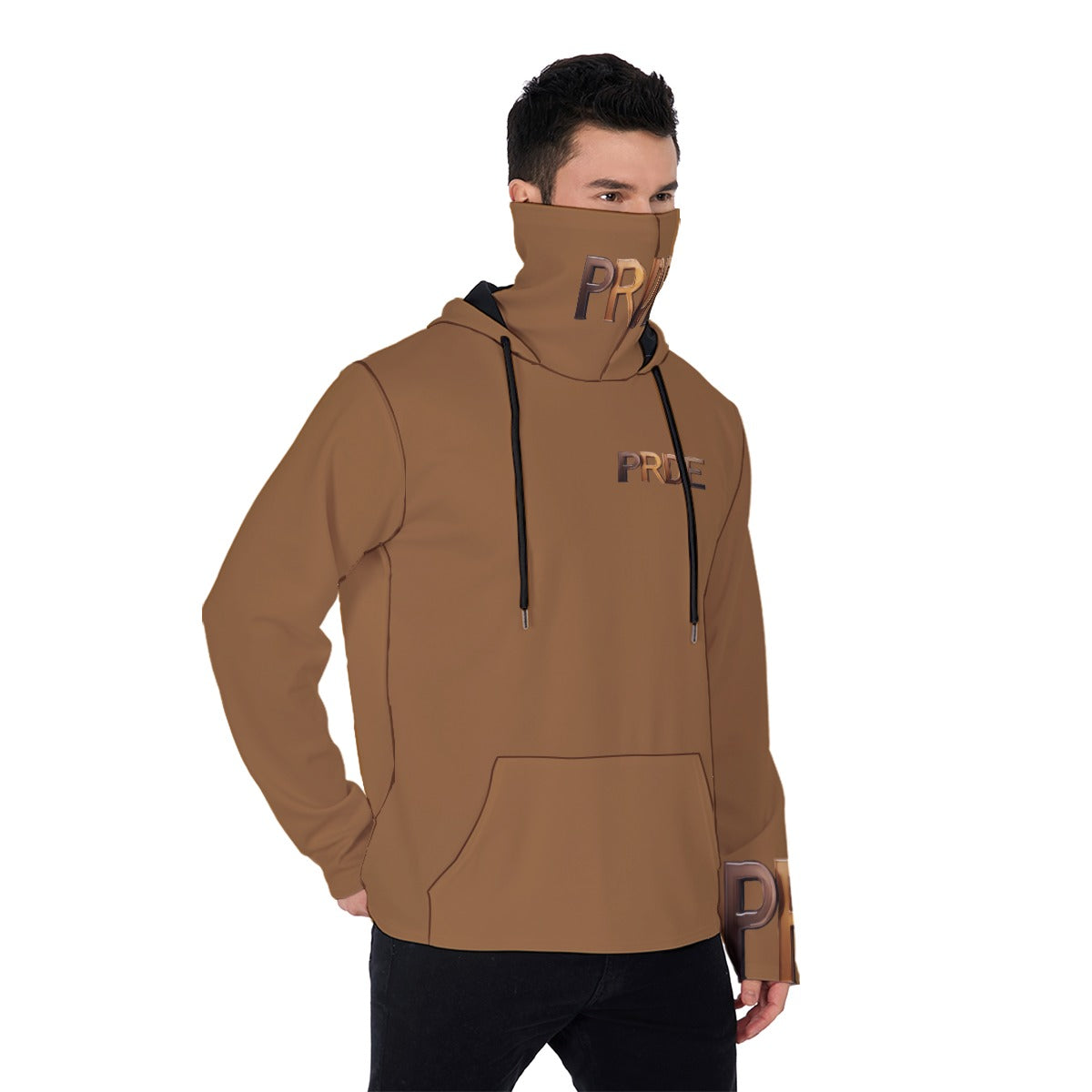 All-Over Print Men's Pullover Hoodie With Mask-Brown