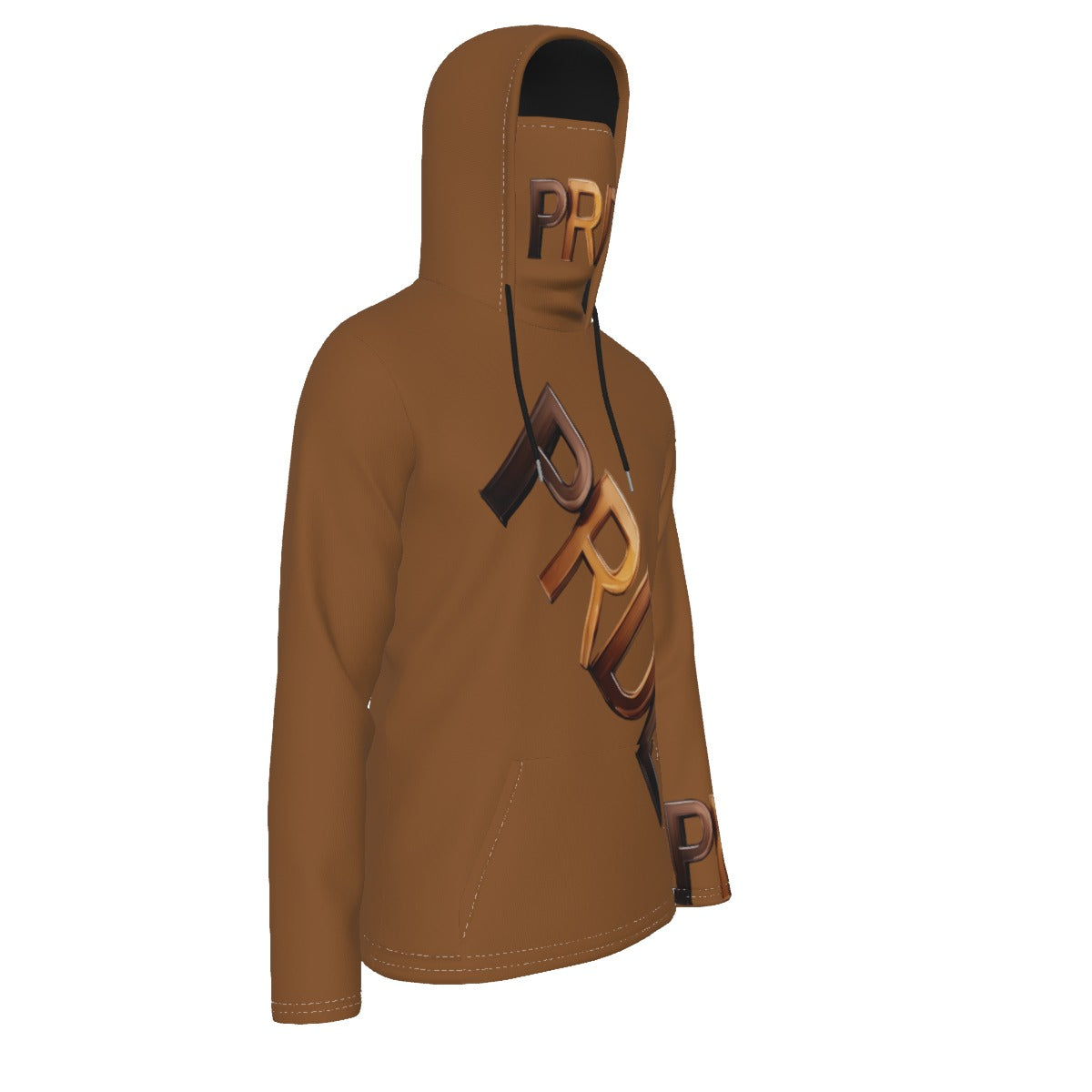 All-Over Print Men's Pullover Hoodie With Mask-Brown